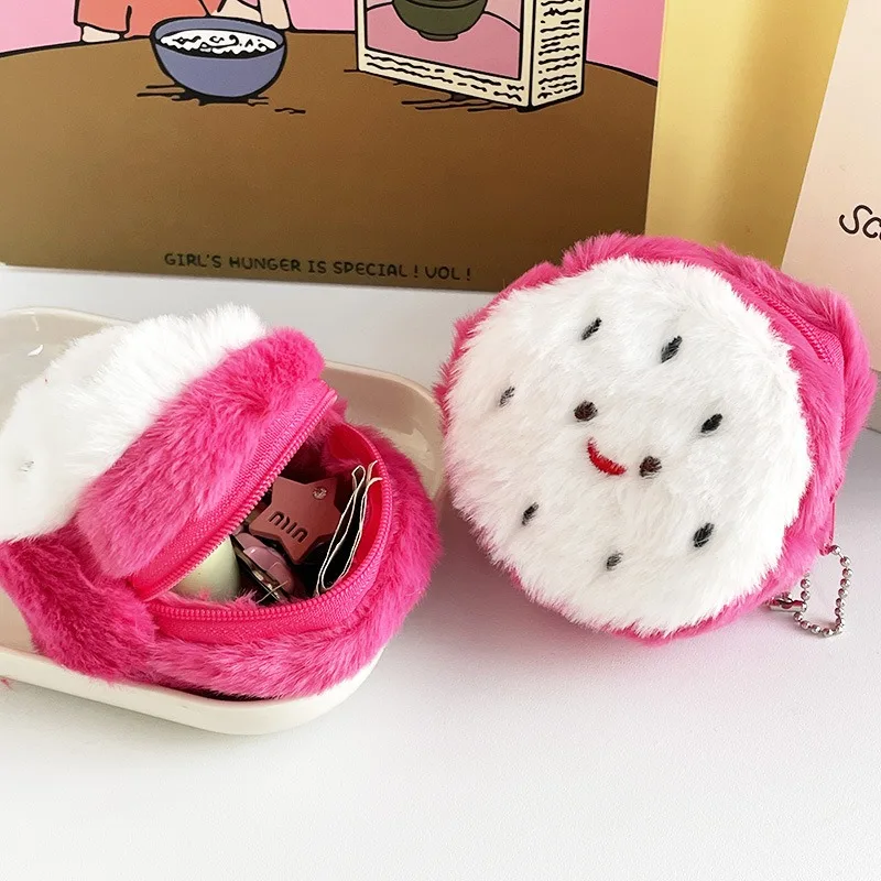 

Simulated Fruit Coin Purse Cute Plush Dragon Fruit Shape Key Earphone Storage Bag Mini Money Pouch Backpack Bag Pendant New