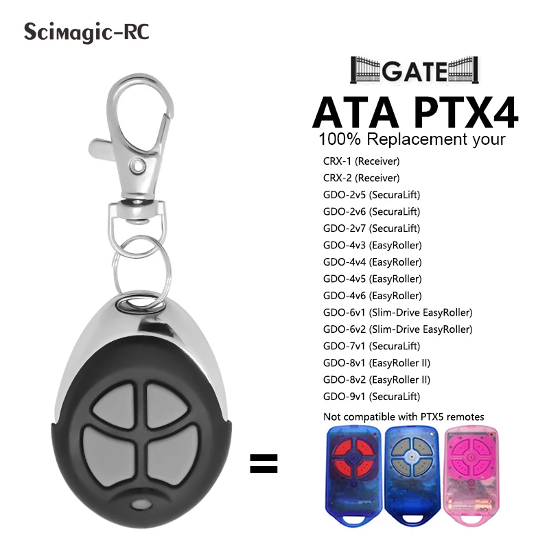 For ATA PTX4 PTX-4 433.92MHz Garage Door Remote Control 4 Button Gate Keyfob Transmitter