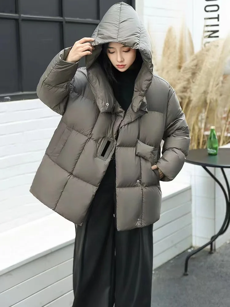 Women\'s Down Coat Winter New Jackets for Women Fashion Collar Hooded Down Jacket Hooded Loose Thickened Casual Puffer Jacket