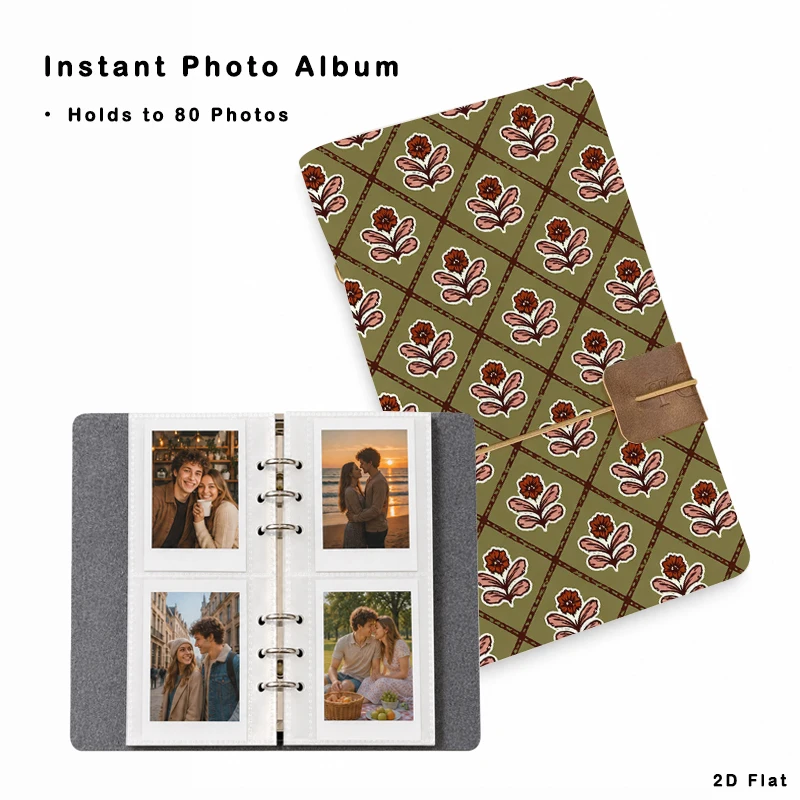 Retro Grid Floral Instant Photo Album 80 Pockets for Family Travel Wedding Memory Storage Birthday Party Gift Photo Collection