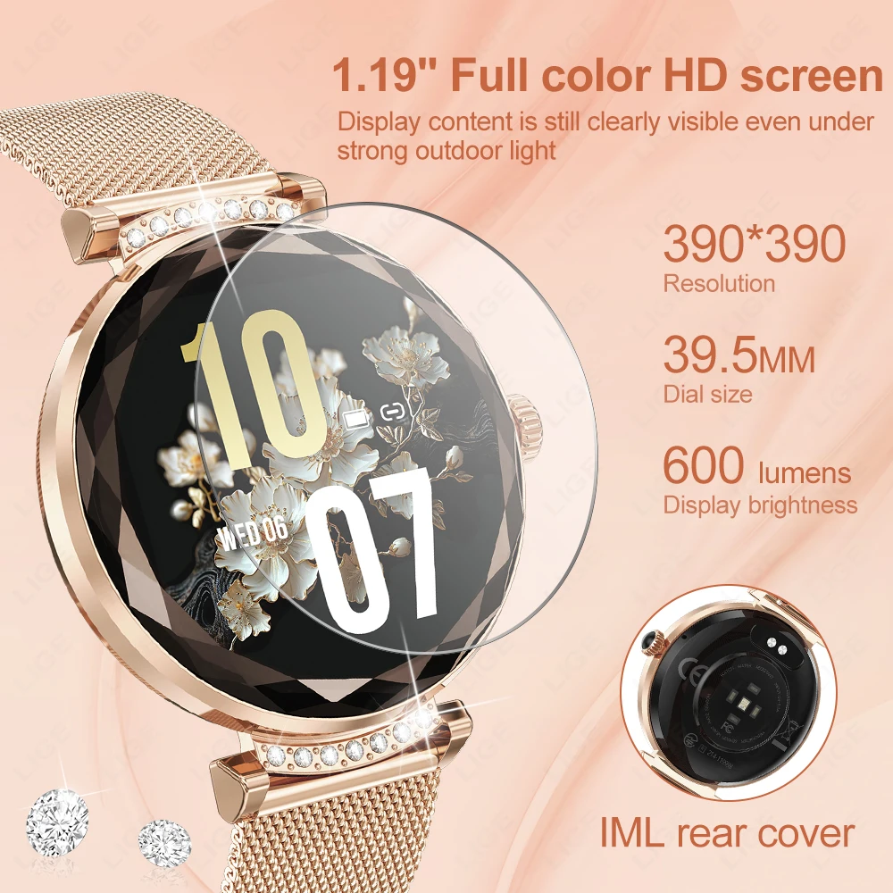 LIGE-reloj inteligente deportivo para mujer, pulsera con Pantalla AMOLED, Bluetooth, llamadas, resistente al agua, monitoreo de salud, regalo