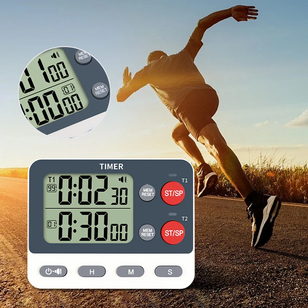 Dual Digital Timer Multifunctional 3 Channel Timer with Memory Function Cooking Timer Portable for Gym Office Laboratory