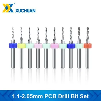 Bocado de broca do carboneto de tungstênio da pata de 1.1mm micro broca 10 pces conjunto 2.05-3.175mm do bocado de broca do pwb do circuito de cópia do pwb