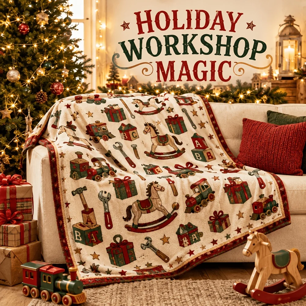 Retro Gingerbread House Christmas Print Throw Blanket Xmas Tree Candy Cane Cookie Pattern Soft Cozy Lightweight Decor Blanket