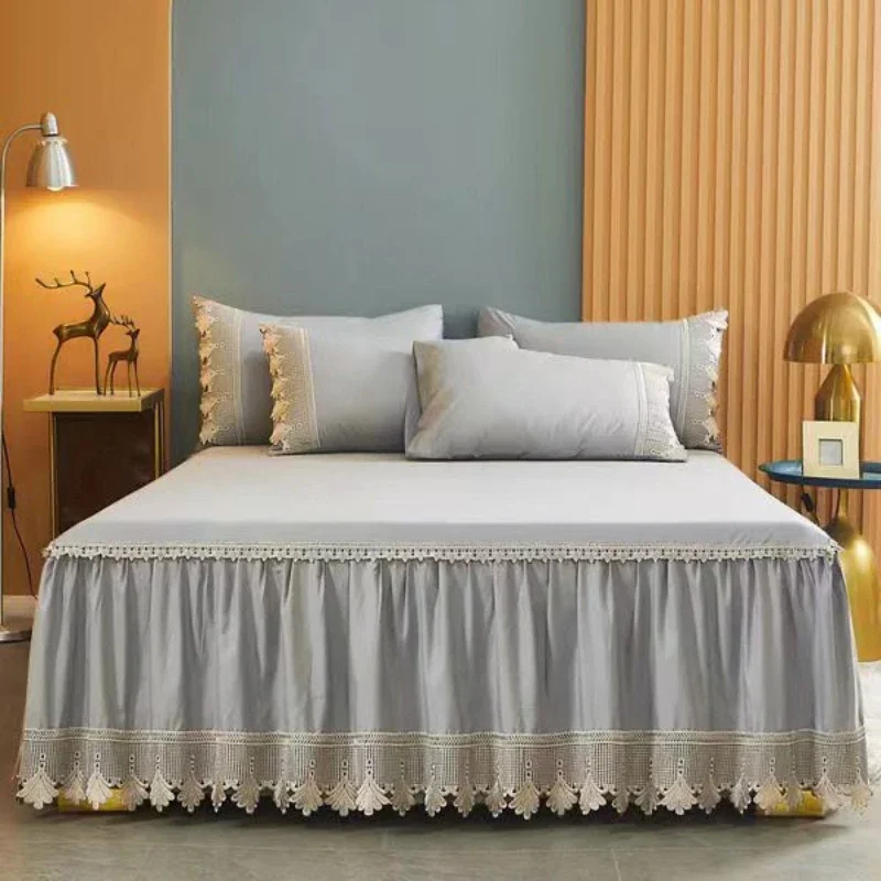 

Light Luxury Solid Color Bed Skirt Soft Comfortable BedSkirt and Pillowcase Bed Cover Bedspread Bed Sheet Anti Slip Protective