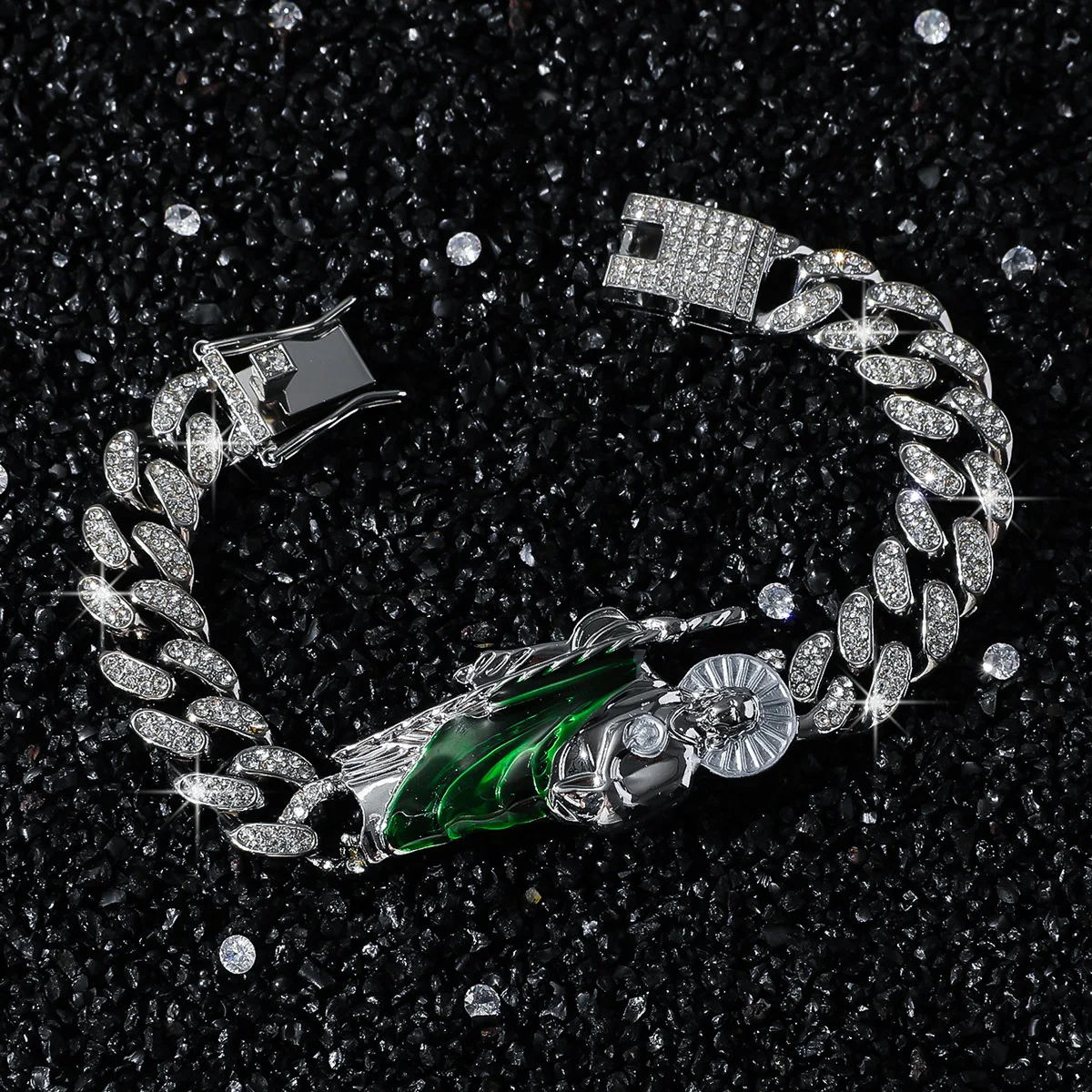Crystals Saint Judas Bracelets Cuban Chain Hip Hop Men Personalized Splicing Fashion Bracelet Jewelry