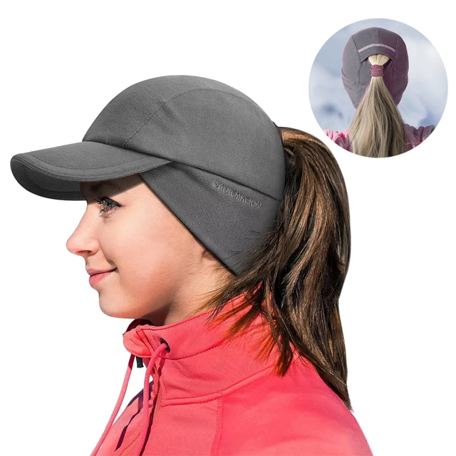 GADIEMKENSD Damska Zimowa Czapka z Polarem i Otworem na Kucyk, Odblaskowa Czapka Bejsbolówka z Ocieplaczami na Uszy, Czapka Sportowa Golfowa M24