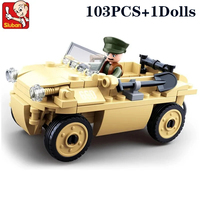 Sluban 103PCS Military WW2 Amphibious Car Model Bricks Army Soilder Figures Building Blocks Sets Education DIY Toys Kids Gifts