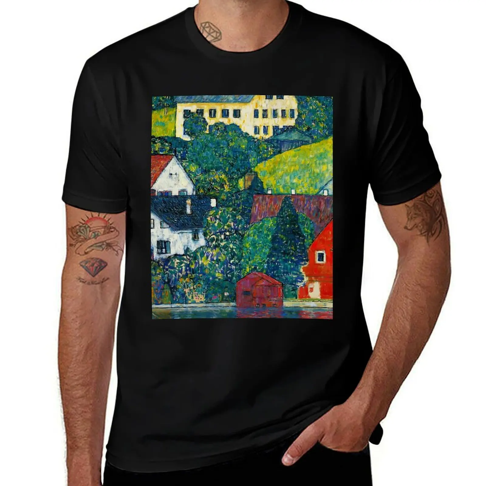 

Gustav Klimt Houses at Unterach on the Attersee T-Shirt man t shirts graphic t shirts for man cotton T-Shirt