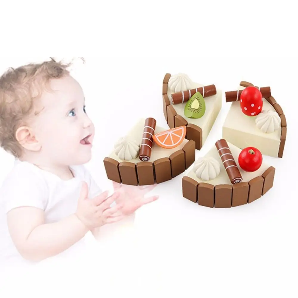 Magnetic Birthday Cake Pretend Toy Interactive Simulation Food Wooden Children Kitchen Toys Play House Cognitive