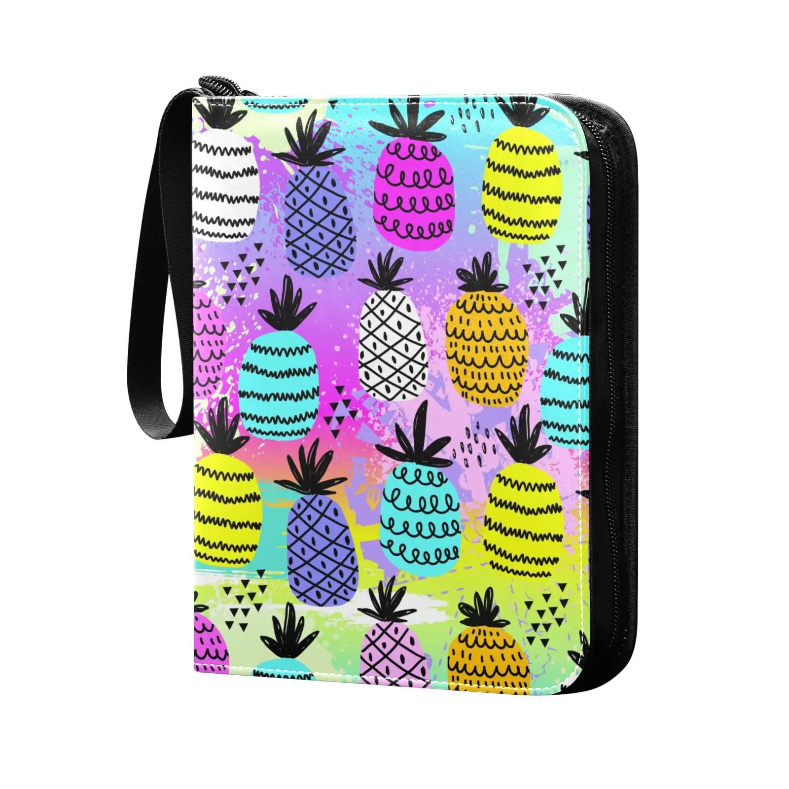 Colored Pineapple Card Binder 4 Pocket Card Binder, 400 Double Sided Pocket Album for Game Cards, Unique Card Collection Storage