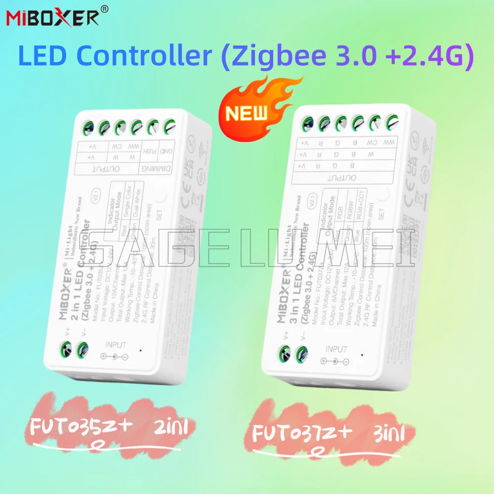 

New Miboxer Zigbee 3.0+2.4G LED Strip Controller Switching 2/3 output mode via one button FUT035Z+(2-in-1) & FUT037Z+ (3-in-1)