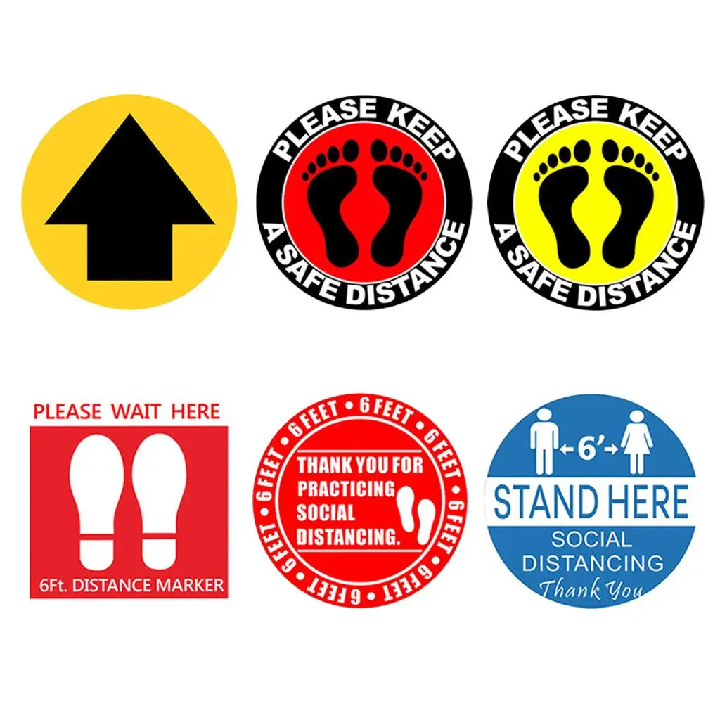 5pcs Social Distancing Safety Floor Decals Stickers, 6 Ft Stand Here Wait Here Notice Queue Caution
