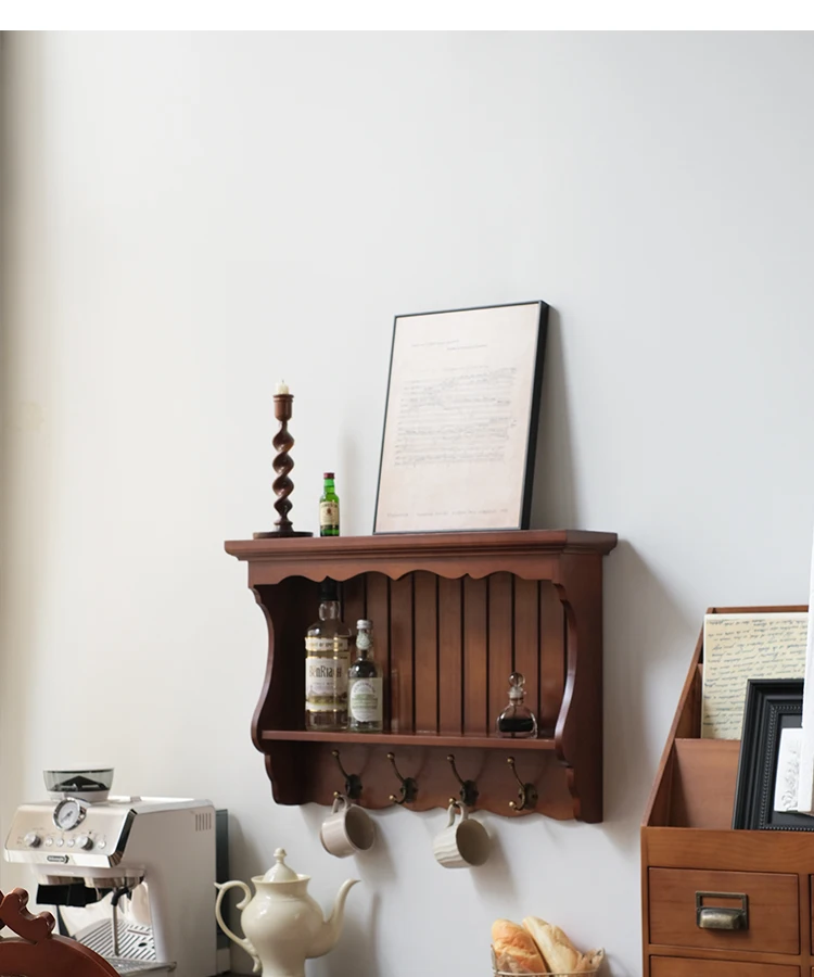 

Home French solid wood hanging cabinet in retro dining side living room multi-functional wall hanging wall decorative storage