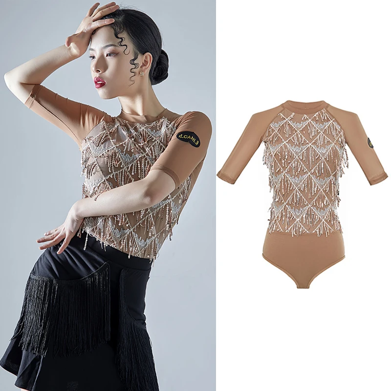 

Топ женский для латиноамериканских танцев с сетчатыми рукавами, модель DWY9345