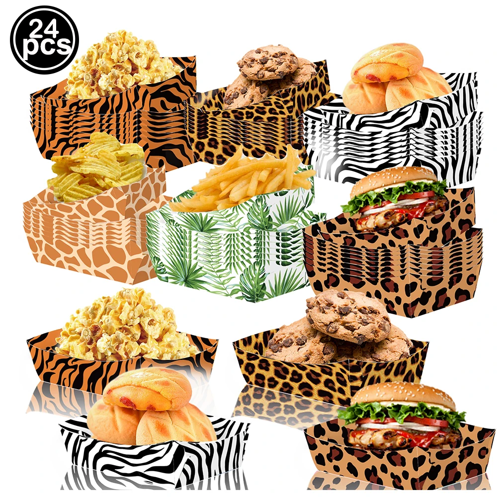 6-48 Stück Dschungeltier Einweg-Papier-Lebensmittelschalen Popcorn-Box Leopardenmuster Safari-Thema Geburtstagsparty-Dekor Zubehör – Detail 5