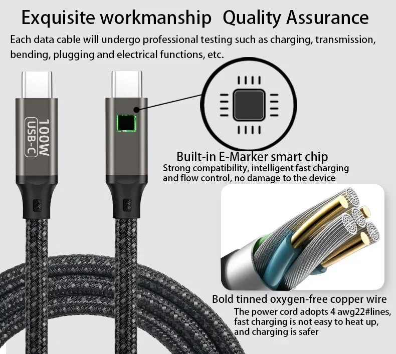 PD3.0 USB C Data Cable USB-C 100W 240W Cable Type C Charger Fast Charging For MacBook Pro USB Type C PD 100W E-Marker/Chip Cable