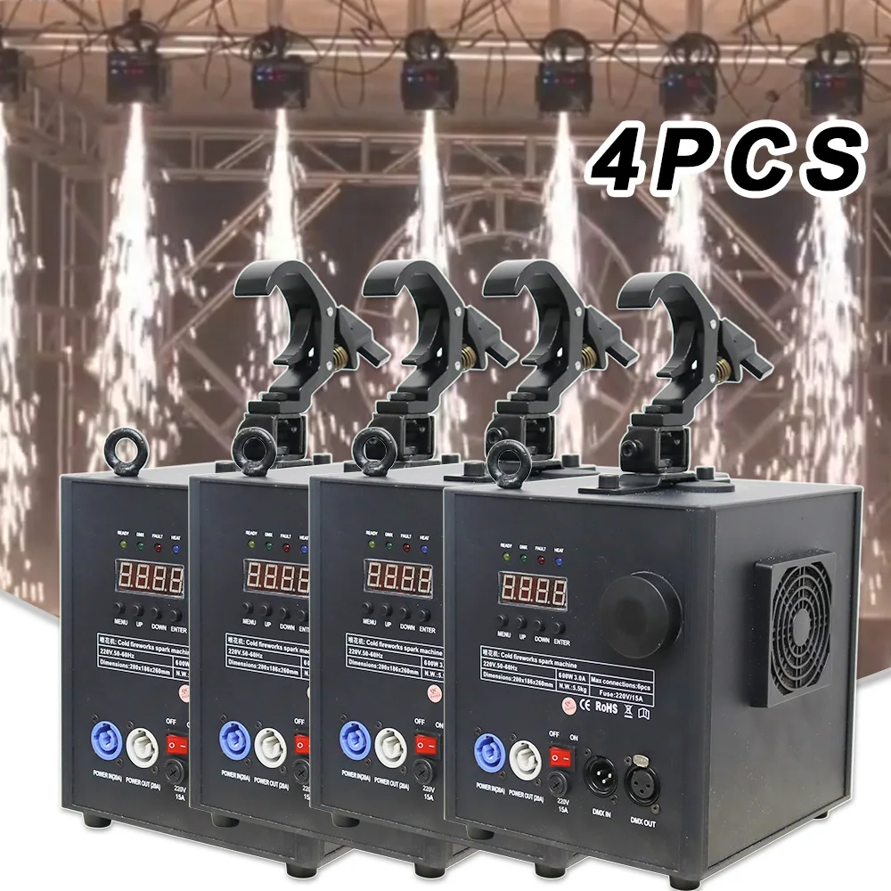 

4PCS Electionic Cold 600W Spark Spary Machine Upside Down Hanging Hook DMX Remote Control Wedding Party Stage Effect Equipment