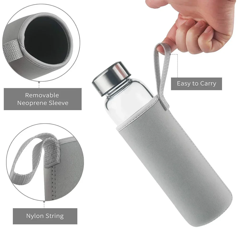 550ML Glass Water Bottle with Tea Infuser and Nylon Cover High Temperature Resistant Sport Drinking Bottle