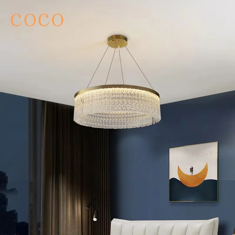 

Personality New Creative Crystal Luxury Chandelier, Kitchen, Dining Room, Corrugated Glass Gold, Indoor, Ceiling Lights, Lamps