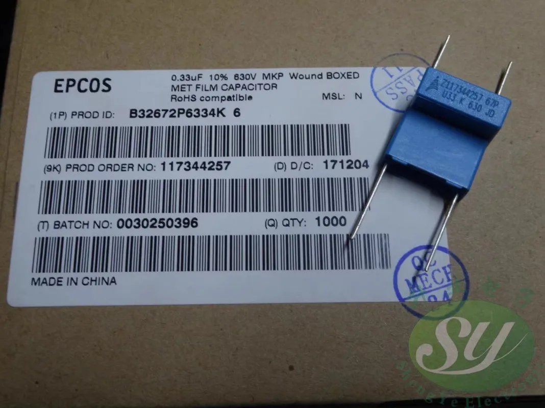 

5PCS EPCOS 0.33uf/630v 330nf u33 334 New 15MM film capacitor B32672P6334K