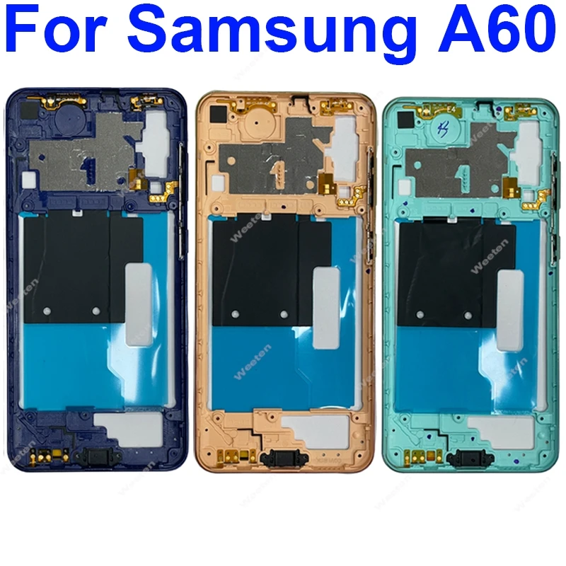 Bezel bingkai tengah untuk Samsung Galaxy A60, casing rangka tengah, casing rumah bingkai tengah, suku cadang pengganti pelat Tengah