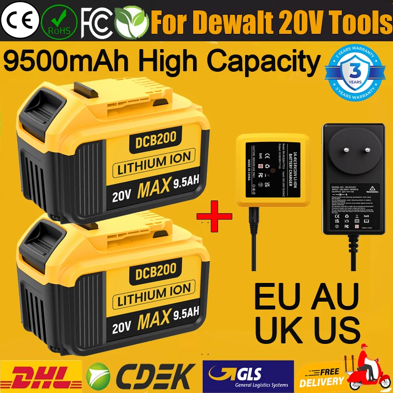 

For Dewalt 20V 9.5Ah Max Lithium-ion Battery 21700 Case Rechargeable Battery For Dewalt DCB200 DCD805 Power Tool Battery