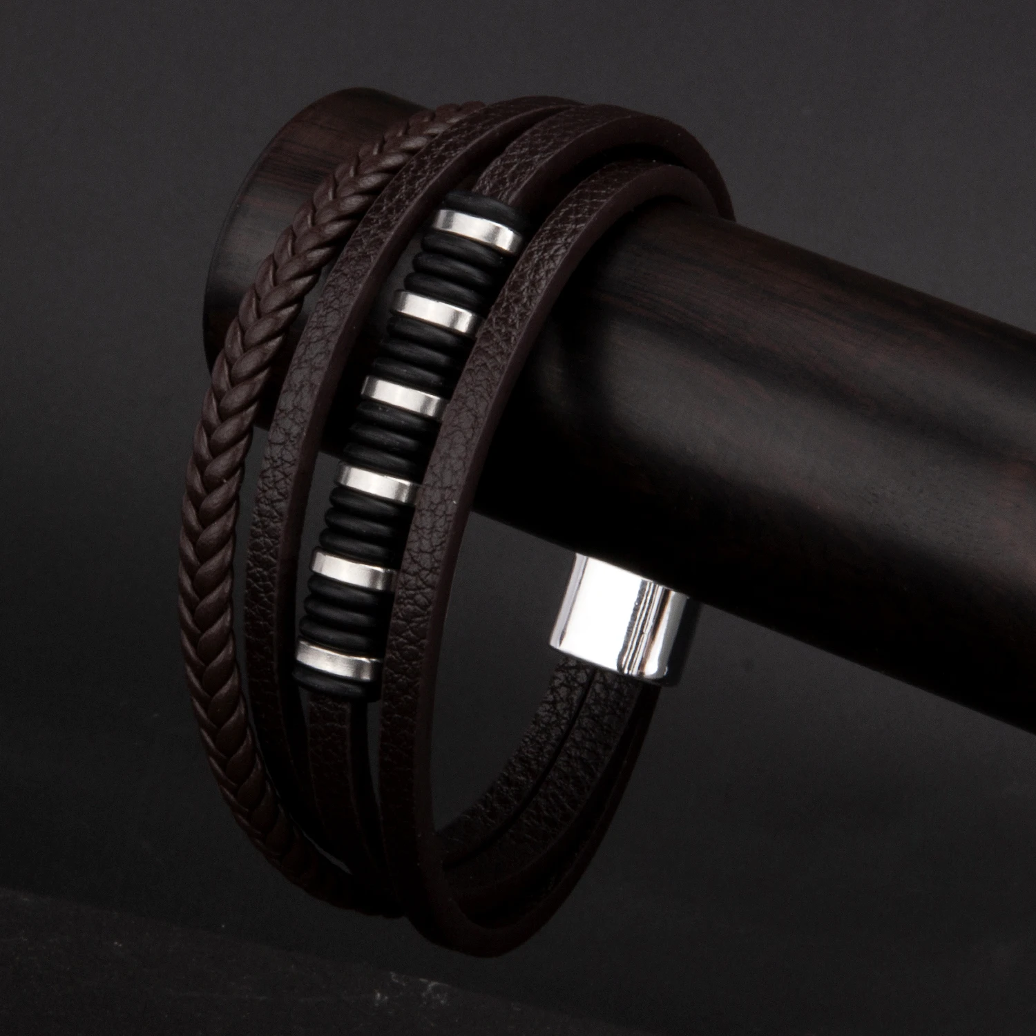 11 Types Woven Leather Man Bracelets Gift Zinc Alloy Bracelet For Man Black Rope Hand-woven Multi-layer Brown Male Bangle Punk