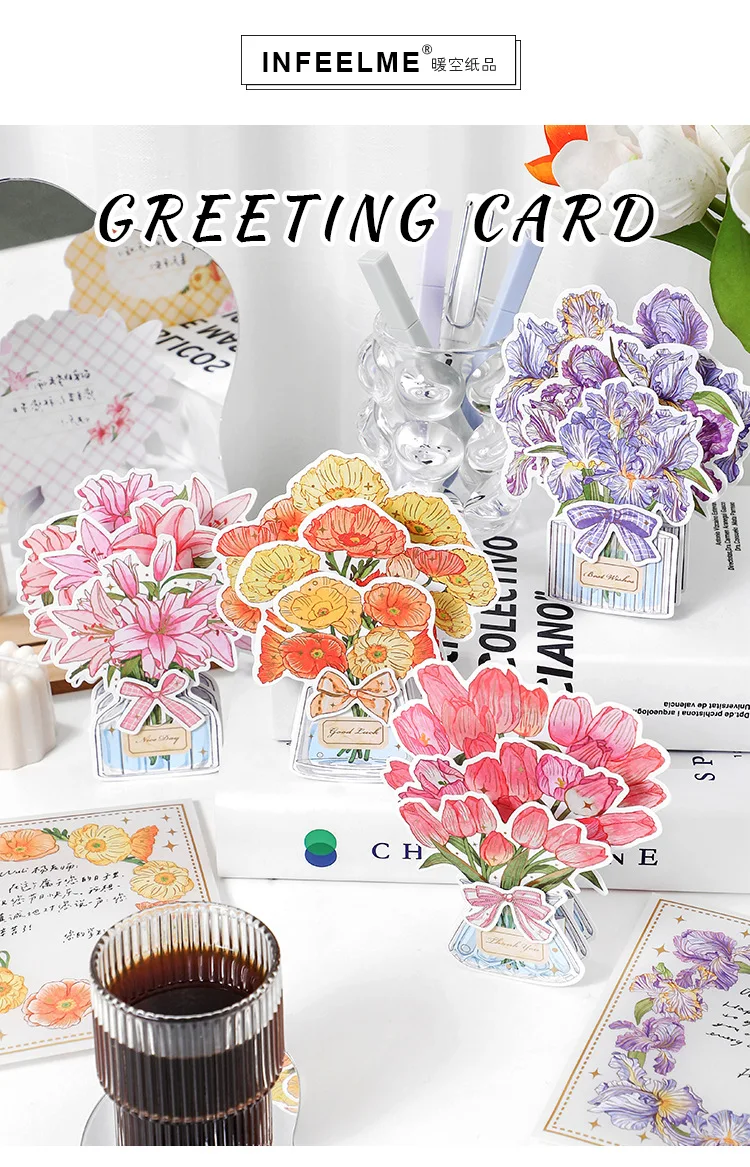 1set/pack 3D Gilding Greeting Card Holiday Card Flower Blessing Series Romantic Gift Message Blessing Card