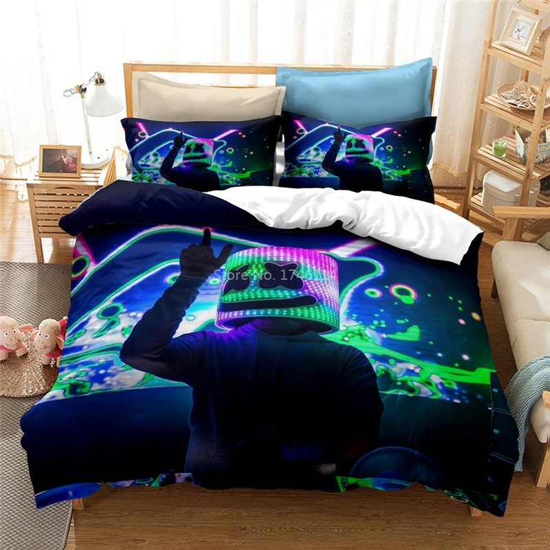 3D Marshmello Dj Cartoon Duvet Cover Pillowcases Comforter Cover Bed Linens Bedclothes Twin Full Queen King Size Bedding Size