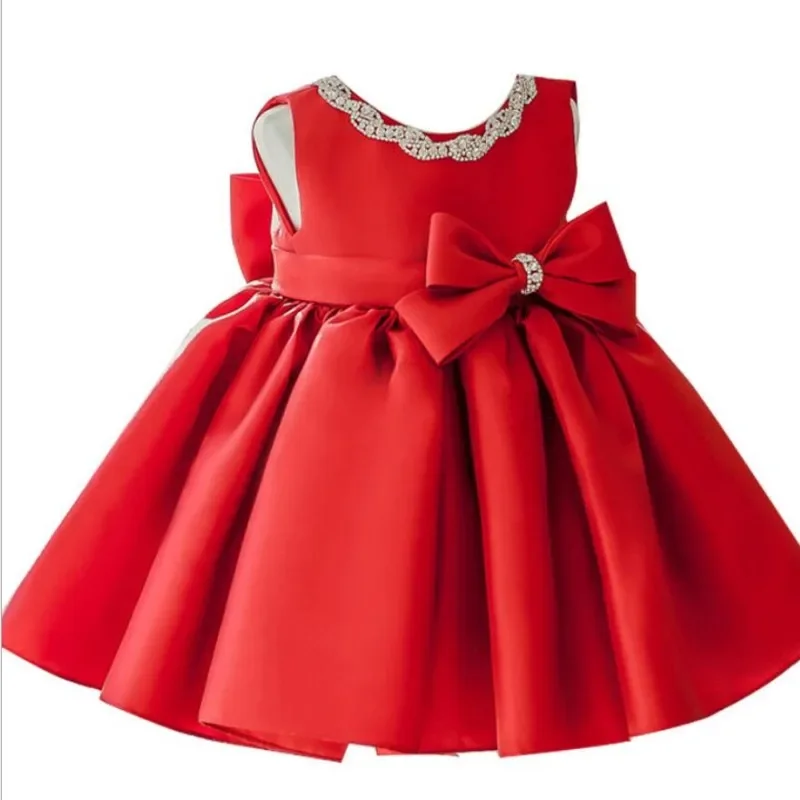 Newborn Baby Girl Dress Sequin Red Lace Tulle Baby Christening Party Princess Gown Bow 1 Year Birthday Dress Infant Baptism Gown