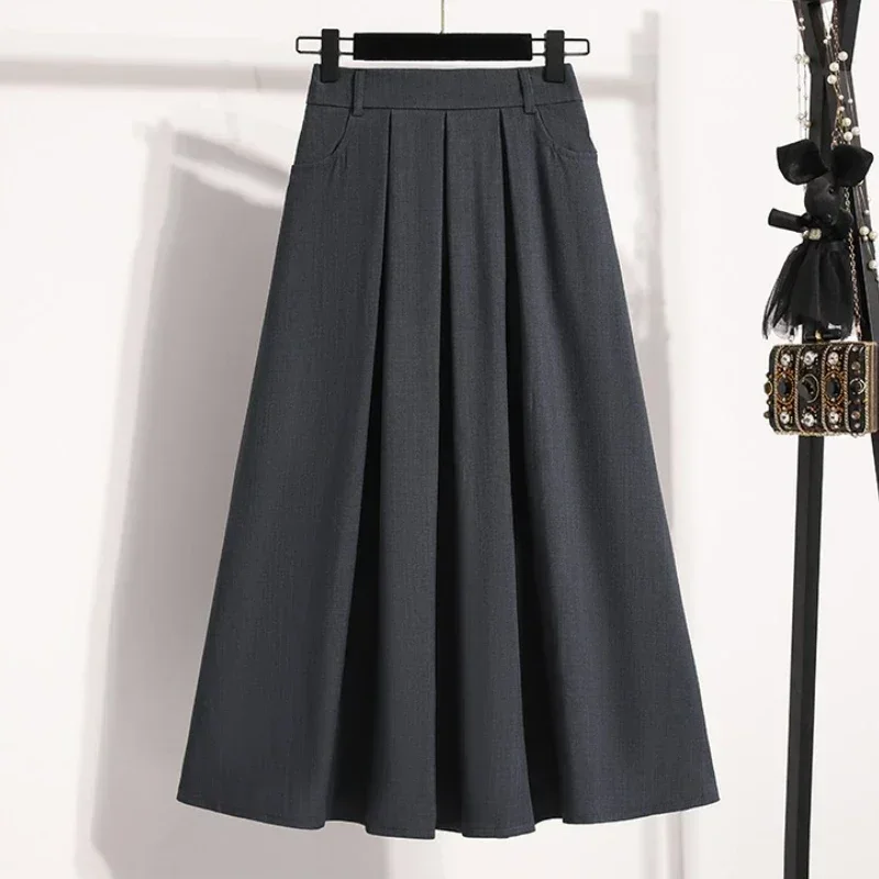 

Solid Color Versatile Medium Length Skirt Pleated Plus Size A-Line Maxi Gown Cover Hip Spring Summer 2025 New Half-length Skirt