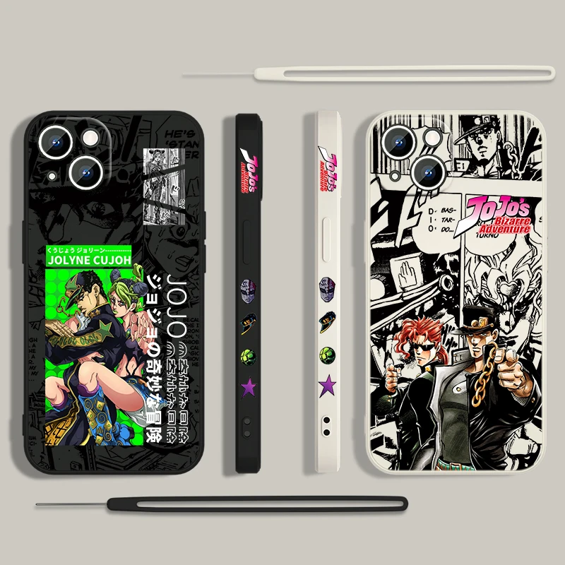 Japanese anime JOJO Kujo Jotaro For Apple iPhone 15 14 13 12 11 Pro Max Plus 8 7 SE Liquid Left Rope Phone Case Capa Soft Cover