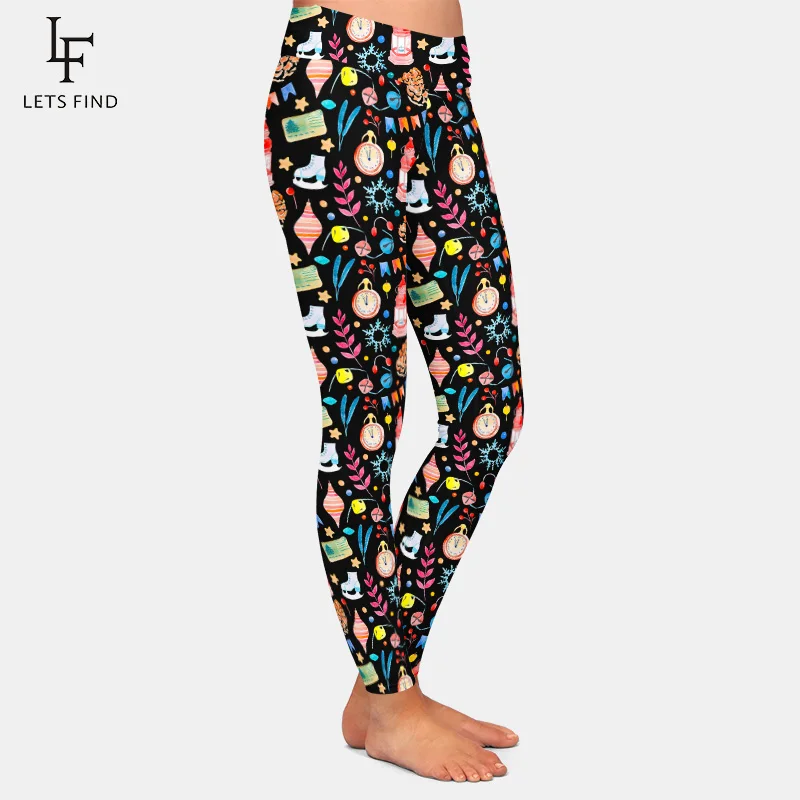 LETSFIND Winter New Women Sexy Pants 3D Christmas and New Year Holiday Elements Print Fitness Trousers Woman's Full Leggings