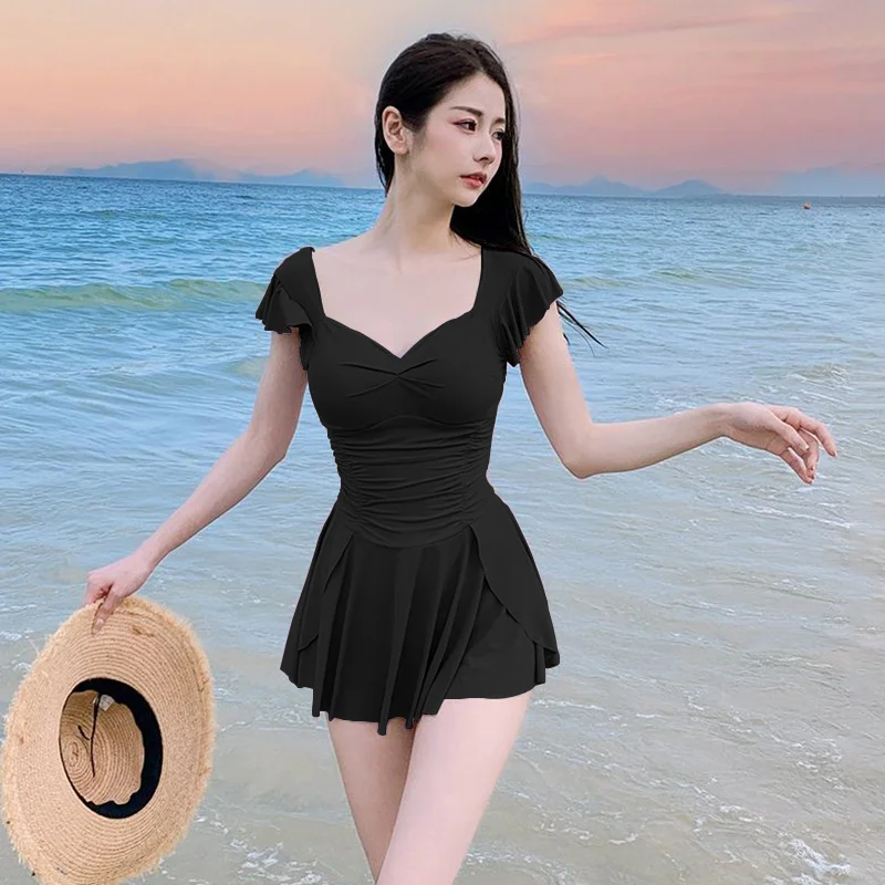 Modest Tankini Dress Swimwear Female Ruffle Hem Full Coverage Swimdress Vintage Floral Print Pool Party Vacation Outfits view 5
