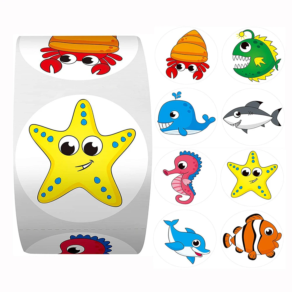 100-500 buah 1 inci mainan kartun bulat stiker hewan untuk anak-anak guru hadiah mendorong stiker alat tulis kantor untuk anak-anak