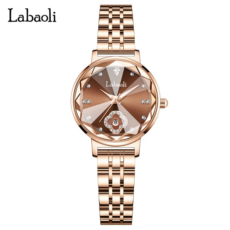 Laboli-Reloj de acero inoxidable para mujer, cronógrafo de cuarzo, resistente al agua, con calendario, Popular, a la moda