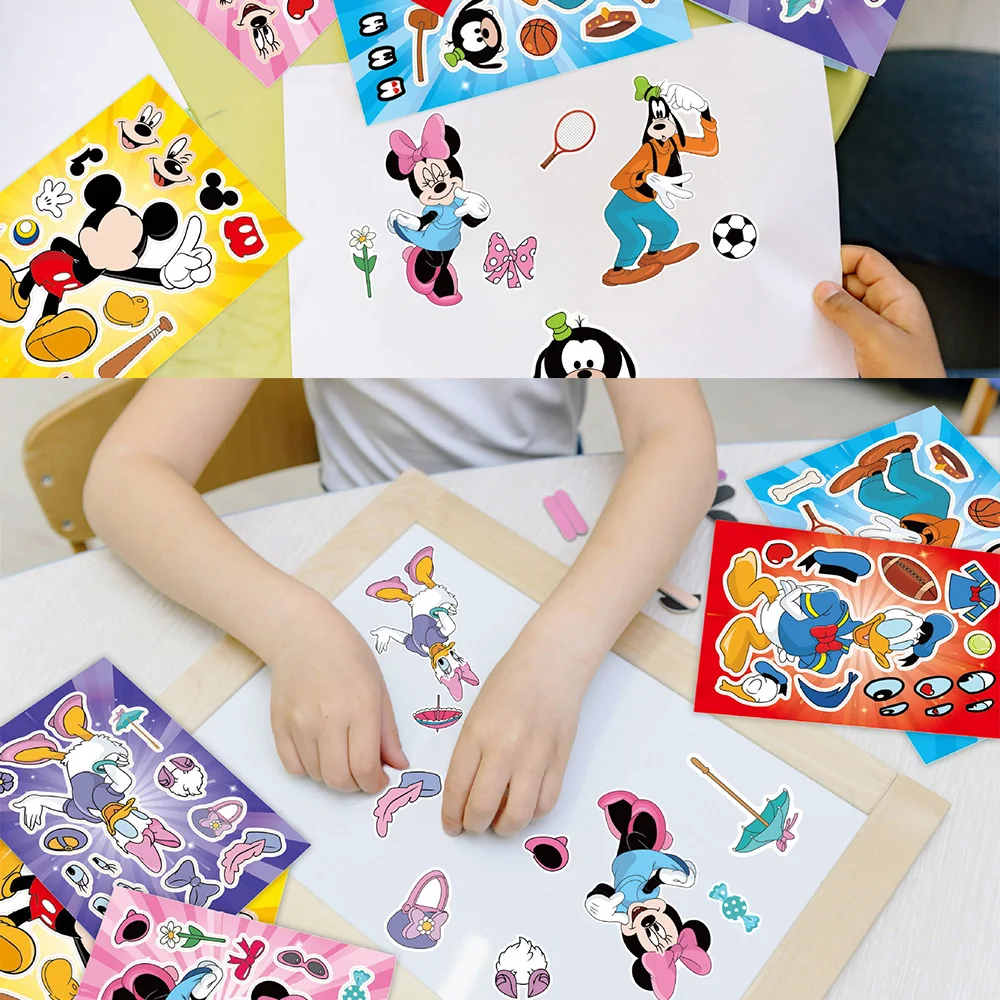 6/12 ورقة ديزني جعل وجه لغز ملصقات ميكي ماوس دونالد داك طفل تجميع بانوراما سكرابوكينغ لعبة أطفال هدية حفلة