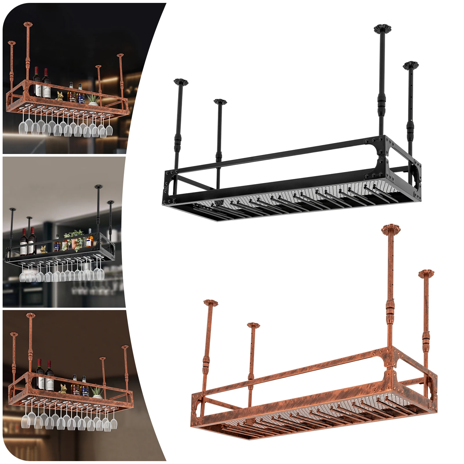 

100*35*35-55 см железный регулируемый промышленный винтажный бар плавающая полка потолочный подвесной держатель для бутылок вина 2 цвета