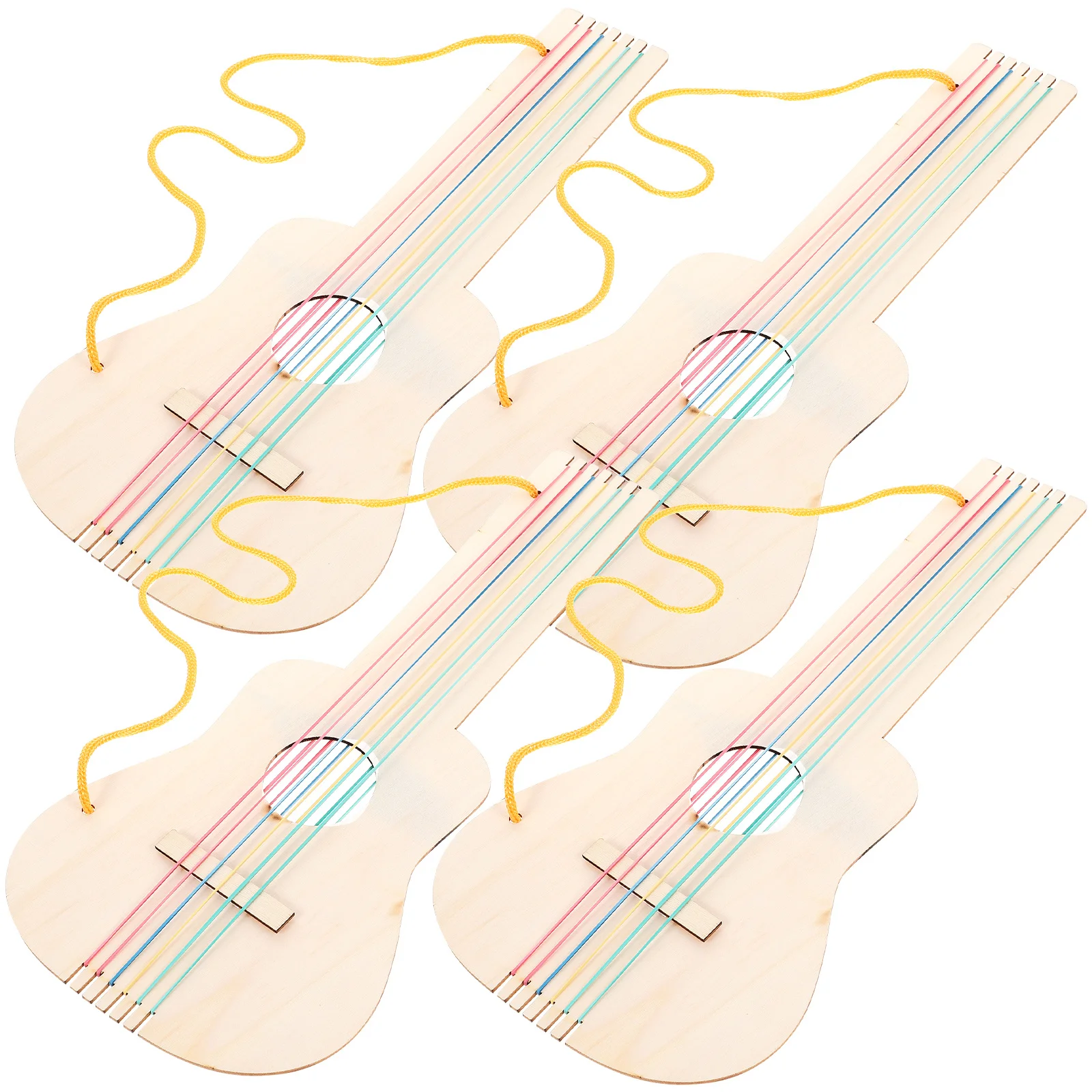 4Sets DIY Children's Wooden Guitar Unfinished Blank Wood Guitar for Painting Craft Making Musical Instrument Blank Wood Guitar,