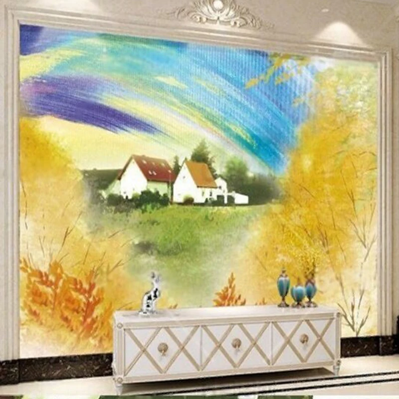 Oil painting style garden park living room TV luxurious home decoration bedroom background wall