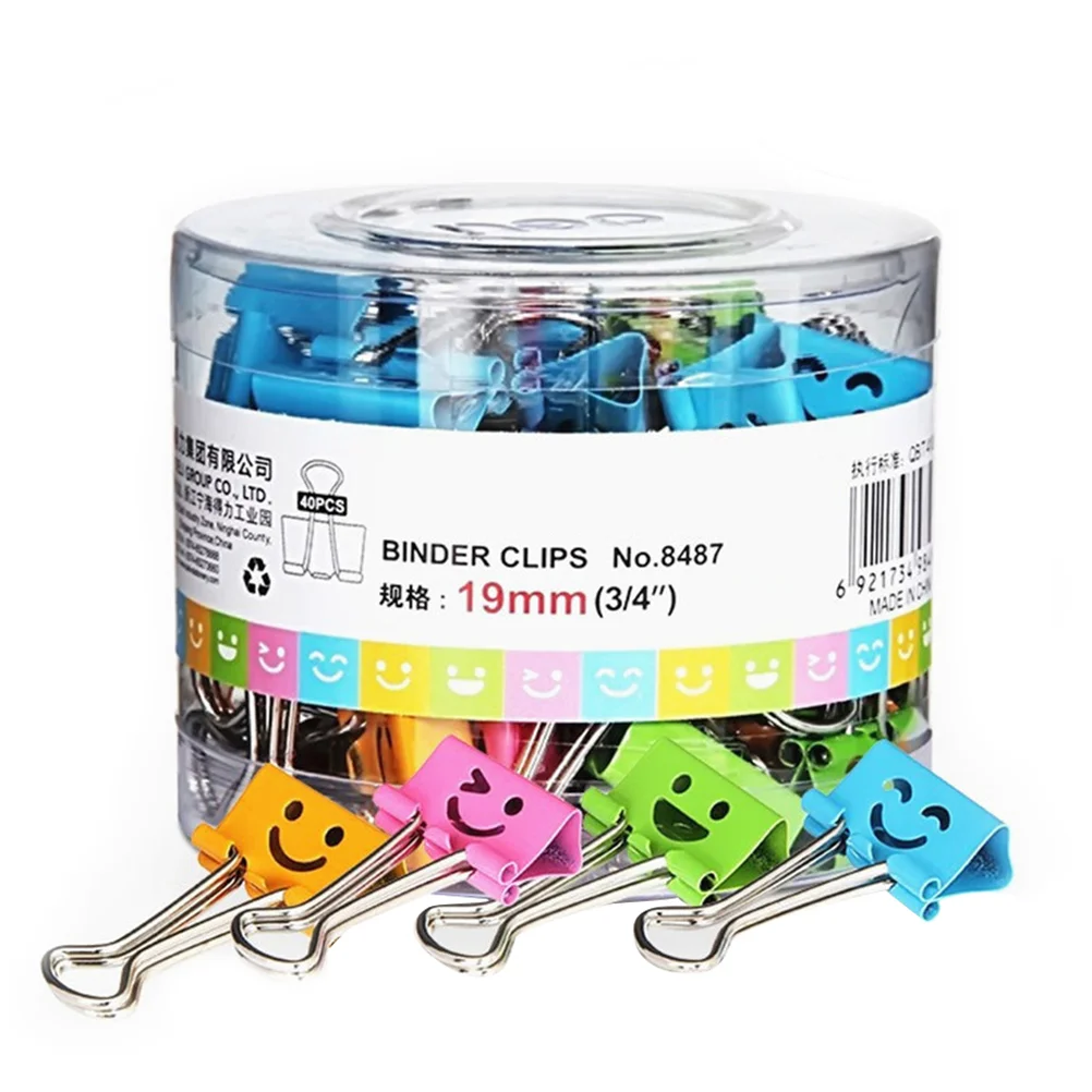 40pcs Binder Clips Smile Face File Paper Clip for Home School Office (Mixed Color)