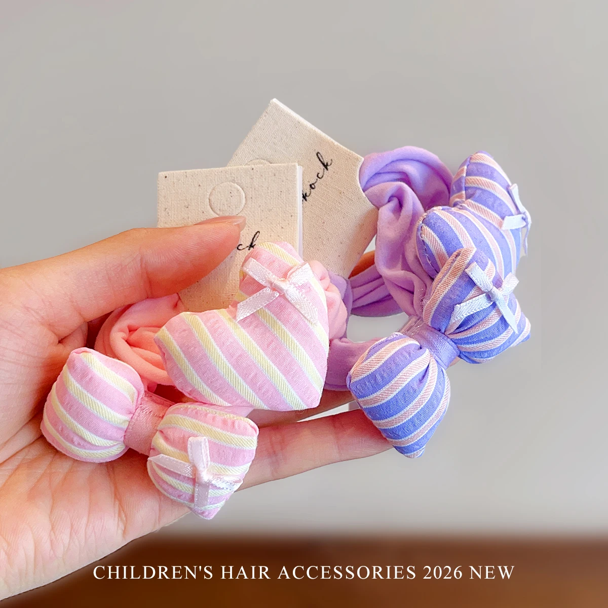 2pcs/set Cute Padded Stripe Bow Kids Hair Ties No Hurt Hair High Elastic Toddler Girls Heart Hair Scrunchies Girl Accessories