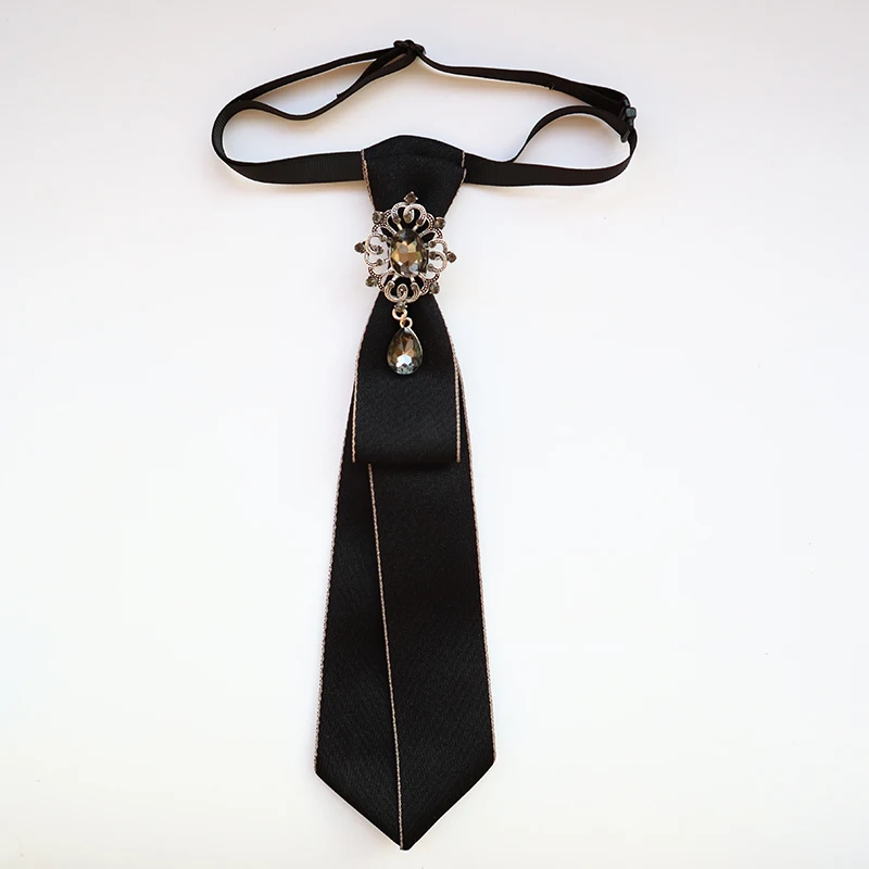 Vintage Fabric Bow Tie for Women Crystal Fashion College Style Necktie Shirt Collar School Uniform Tie Jewelry Accessories