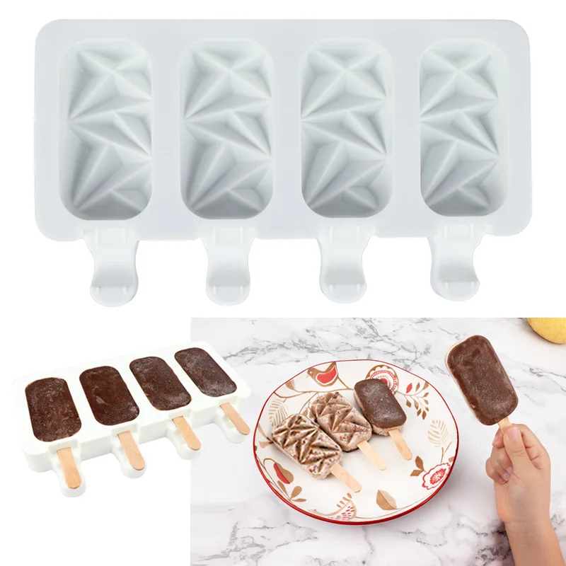 DIY 4 Hole Ice Cream Mould Multi-style Geometric Lines Chocolate Pastry Mold Handemade Food Molds Ice Cube Maker Kitchen Gadgets