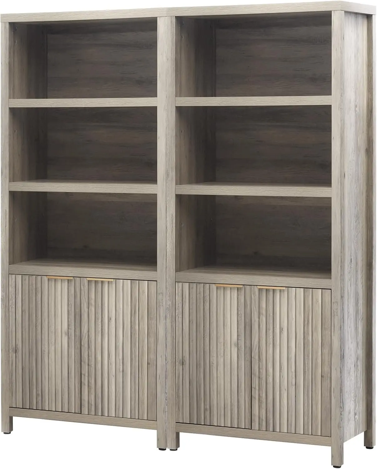 Tall Bookshelf with Doors Cabinet 15.4in Depth, 5 Tier Book Shelf, Wood  Floor Standing, Farmhouse Bookshelves