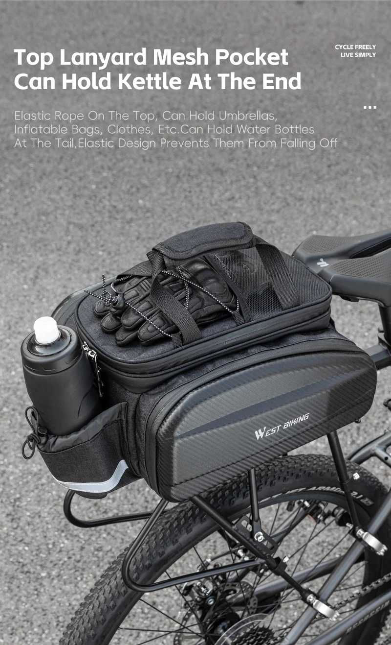 WEST BIKING Multifunktionale Fahrrad-Gepäckträgertasche 17/31L Erweiterbare Hartschalen-MTB-Fahrrad-Heckträgertasche Wasserdichte Schultertasche – Detail 6