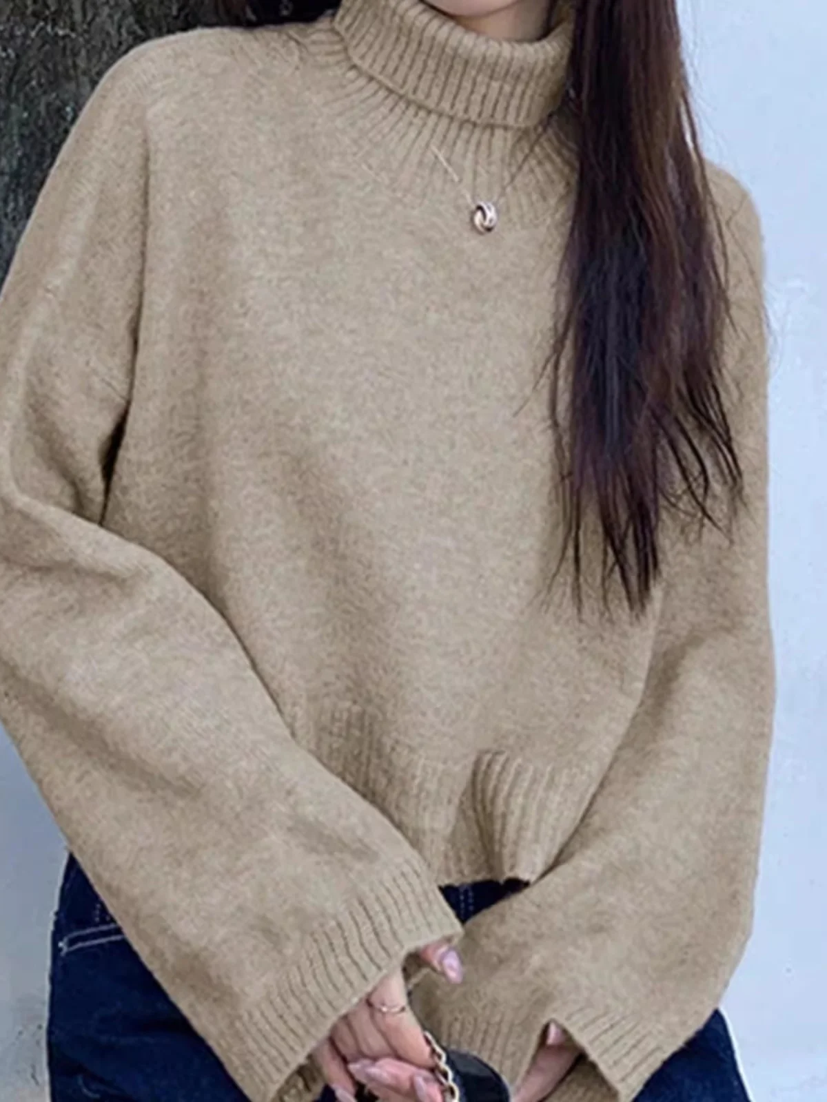 

Design Sensation Lazy Sle Long Sve Hoodie Women's Knitwear Dongda Gate Autumn Collection High Collar Crew Ne Sweater