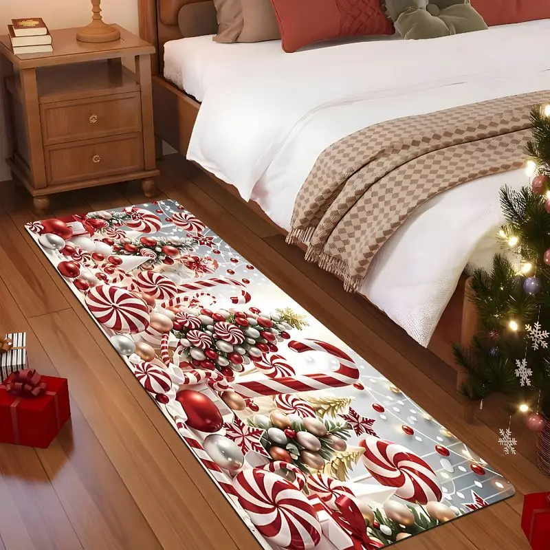 VIKAMA Christmas Runner Rug Candy Cane Peppermint Swirl Ornament Long Carpet Hallway Corridor 2027 Christmas Home Decor