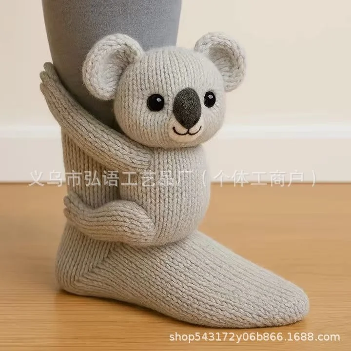 3D Gebreide Dierensokken Leuke Gezellige Fuzzy Dikke Warme Crew 3D Oren Voor Vrouwen Tieners Kinderen Thuis Winter Vakantie Cadeau Kerstsok